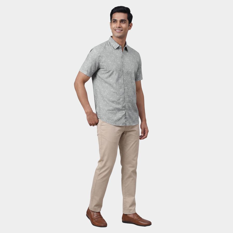 Men's Light Green Cotton Half Sleeve Mandarin Collar Casual Shirt, Light Green, large