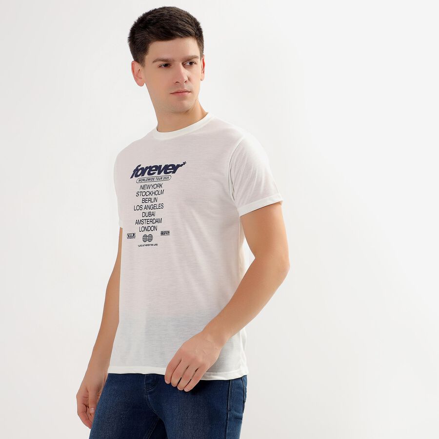 Men's Snow White Round Neck Slim Fit T-Shirt, सफ़ेद, large image number null