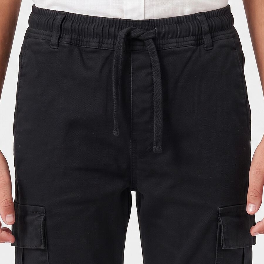 Boys Black Cargo Fit Utility Jeans, काला, large