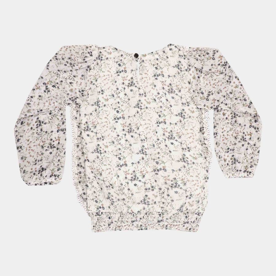Girls Printed Top, White, large image number null