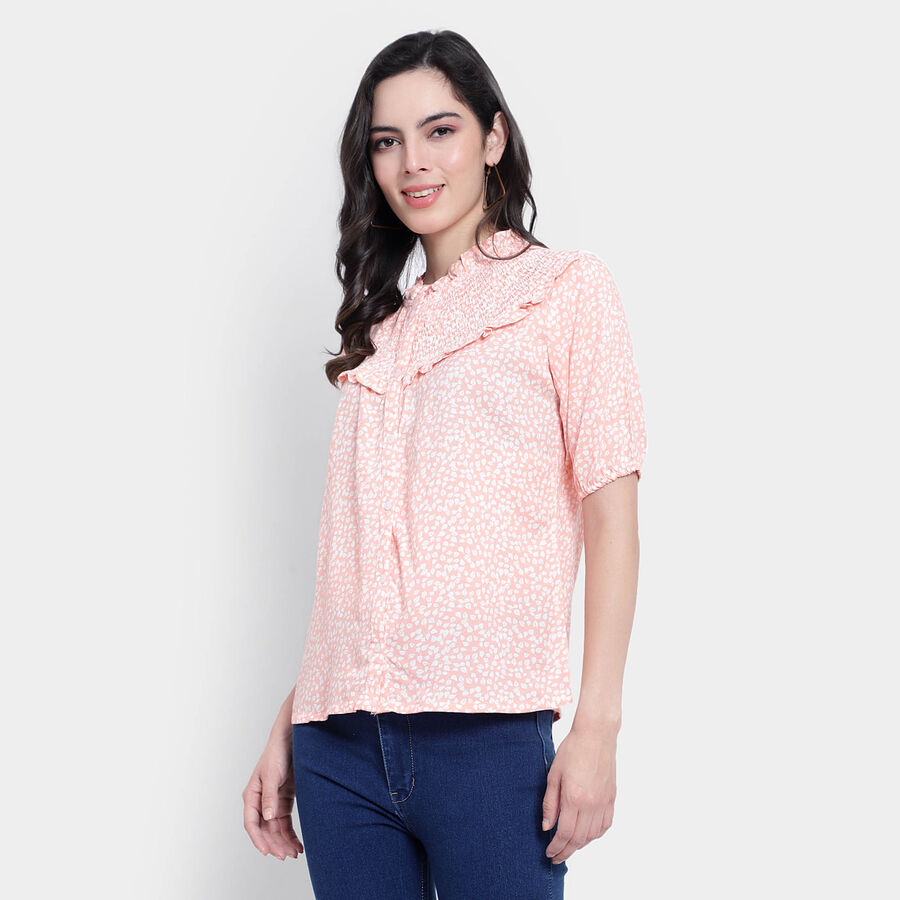 All Over Print Elbow Sleeve Top, Peach, large image number null