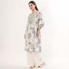 Women's Light Ivory Round Neck Mirror Work Floral Printed Kurta, हल्का नीला, small image number null