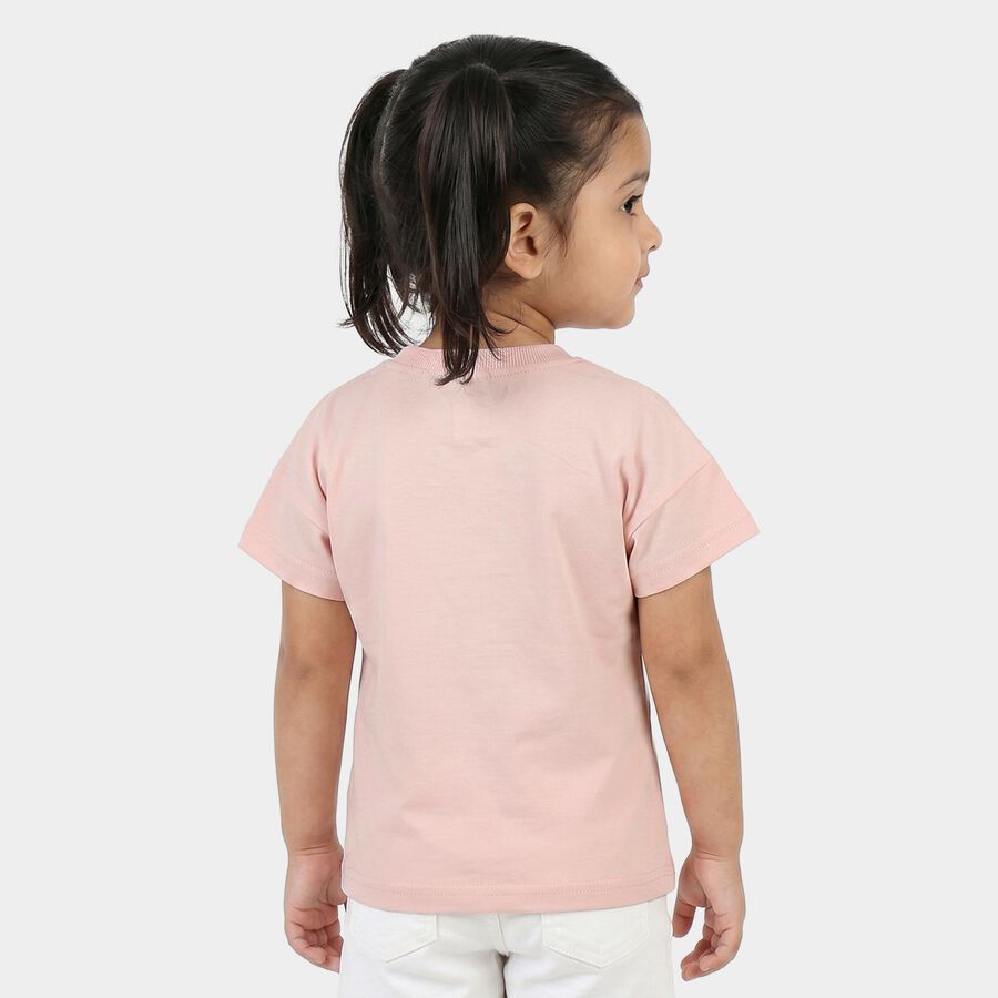 Girls Pink Cotton Round Neck Regular T-Shirt, Light Pink, large