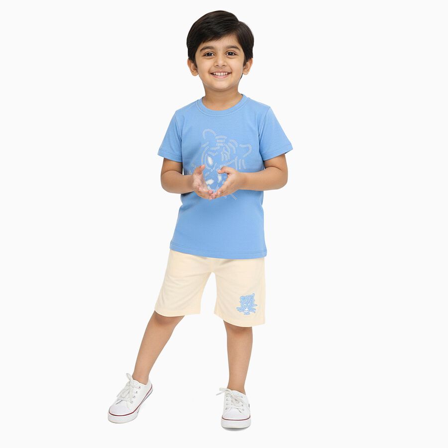 Boys' Blue Cotton Round Neck Embroidered Baba Suit, Mid Blue, large image number null