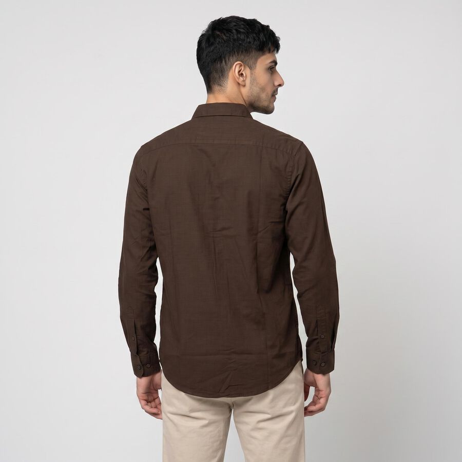 Men's Brown Cotton Casual Shirt, भूरा, large