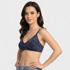 Women's Navy Blue Cotton V-Neck Bralette Bra, नेवी ब्लू, small
