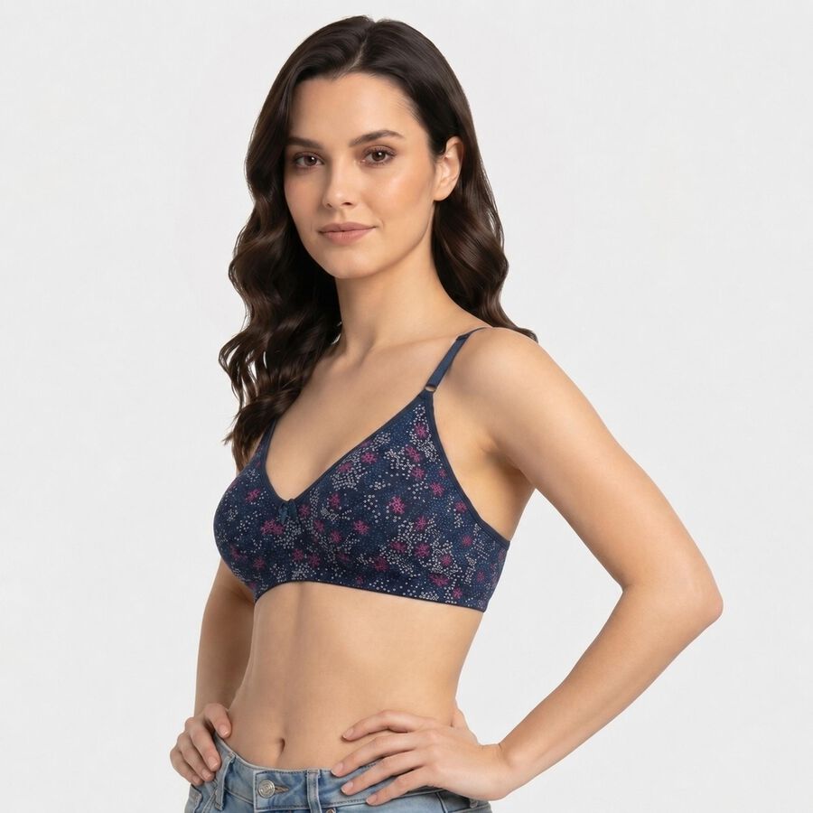 Women's Navy Blue Cotton V-Neck Bralette Bra, नेवी ब्लू, large