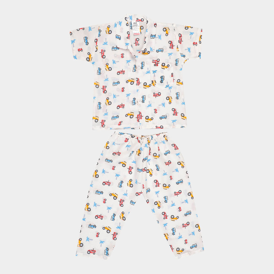 Boys All Over Print Night Suit, White, large image number null