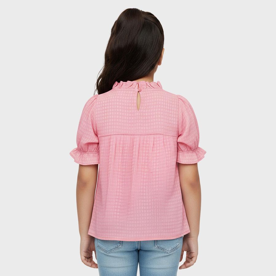 Girls Light Pink Round Neck Casual T-Shirt, हल्का गुलाबी, large