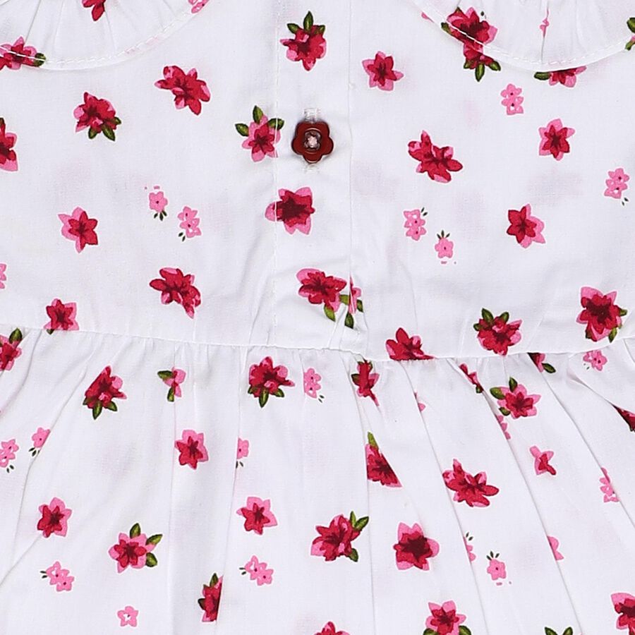 Infant Girls' White Regular Fit Floral Print Frock, सफ़ेद, large