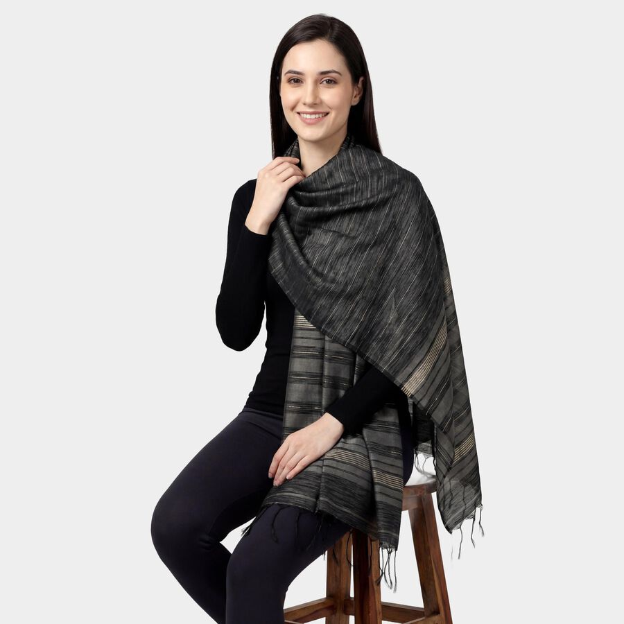Women's Black Striped Dupatta, काला, large