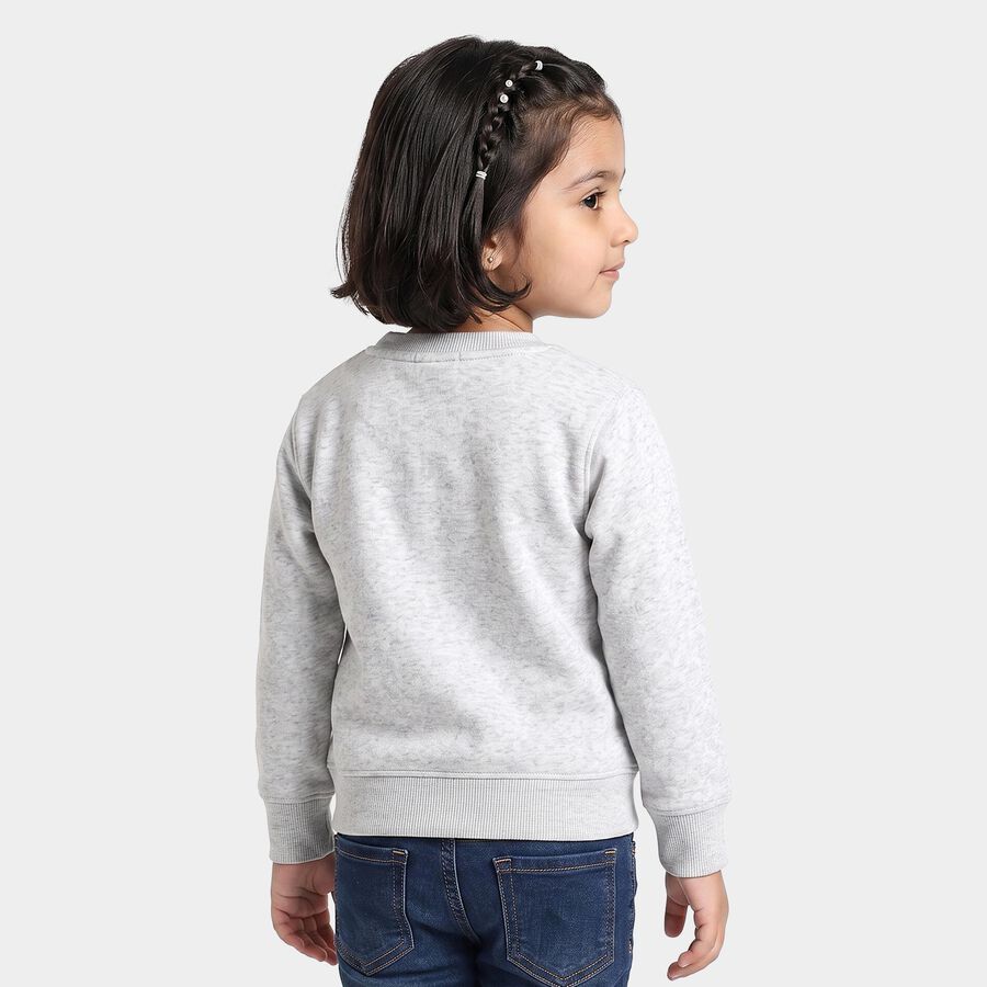 Girls Ecru Melange Round Neck Pullover Sweatshirt, एक्रू मिश्रित, large