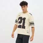 Men's Beige V-Neck Athleisure Graphic T-Shirt, Off White, small