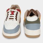 Men's White and Multicolor Lace-Up Casual Sneakers, White, small