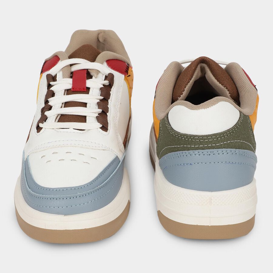 Men's White and Multicolor Lace-Up Casual Sneakers, White, large