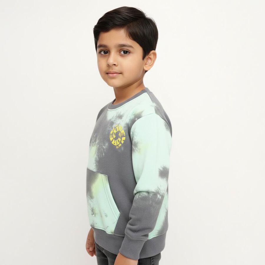 Boys Light Sage Green and Charcoal Grey Crew Neck Casual Sweatshirt, Light Green, large image number null