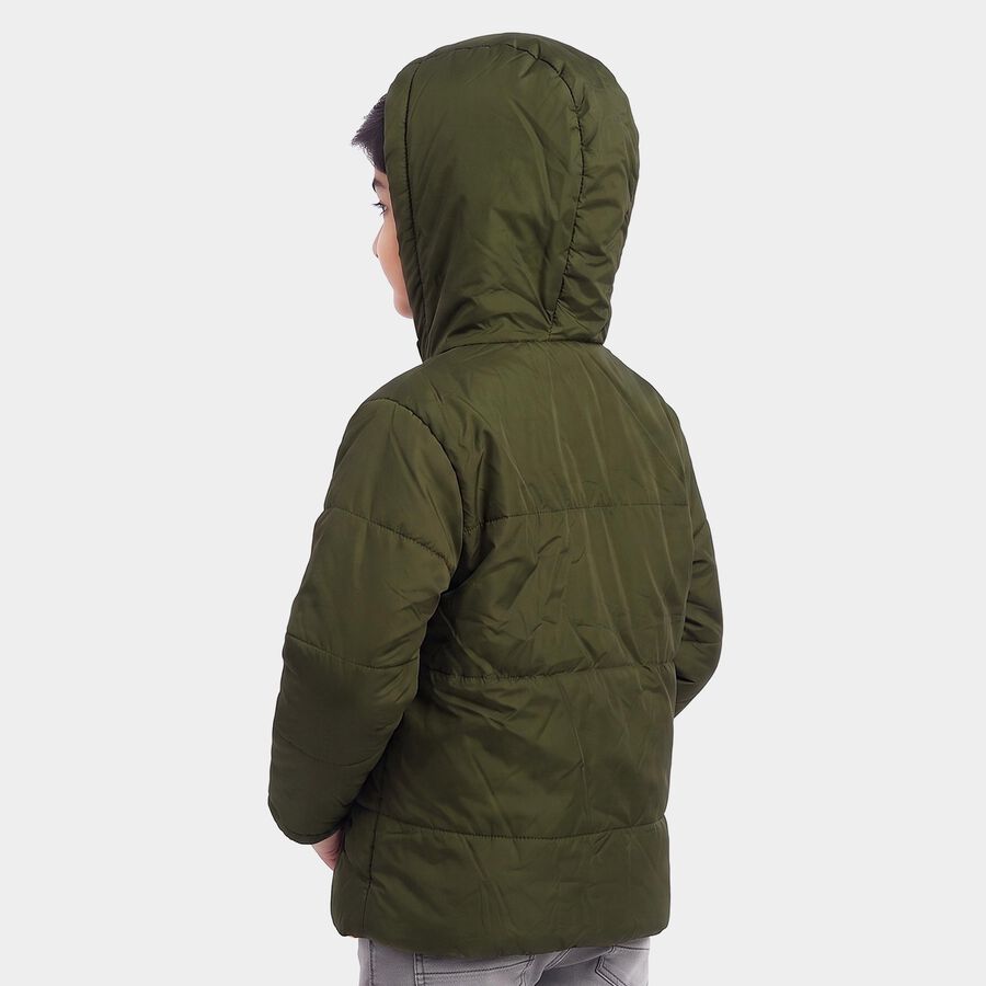 Boys Olive Green Hooded Puffer Jacket, Olive, large