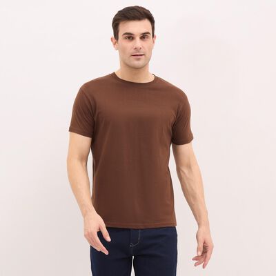 Men's Rich Brown Cotton Round Neck T-Shirt