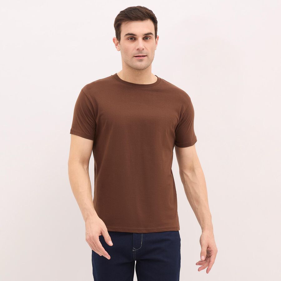 Men's Rich Brown Cotton Round Neck T-Shirt, Brown, large image number null