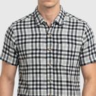 Men's Navy Blue Checked Regular Fit Casual Shirt, Navy Blue, small