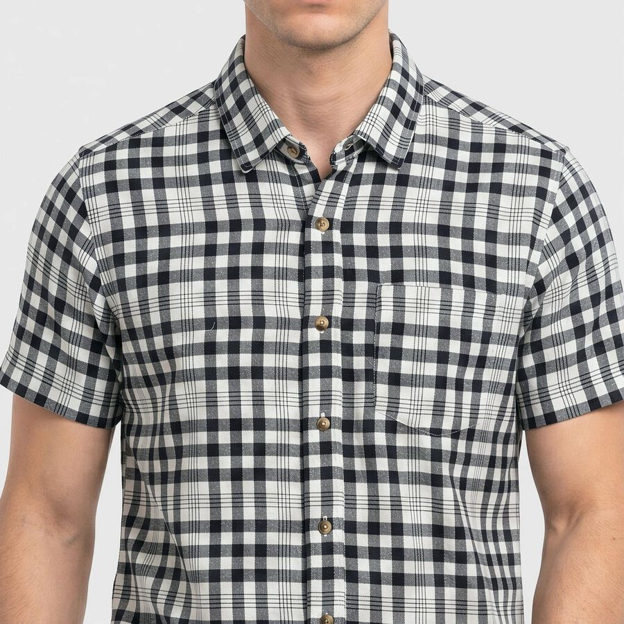 Men's Navy Blue Checked Regular Fit Casual Shirt, Navy Blue, large