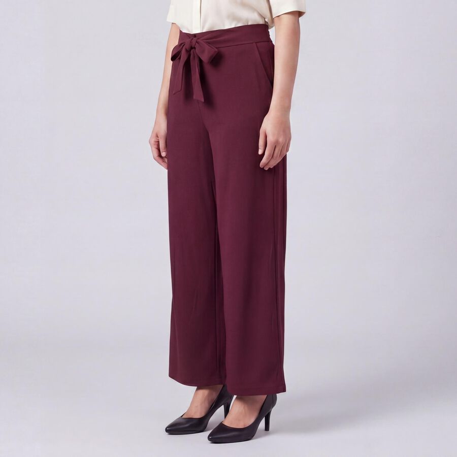 Women's Wine Regular Fit Solid Trousers, वाइन, large