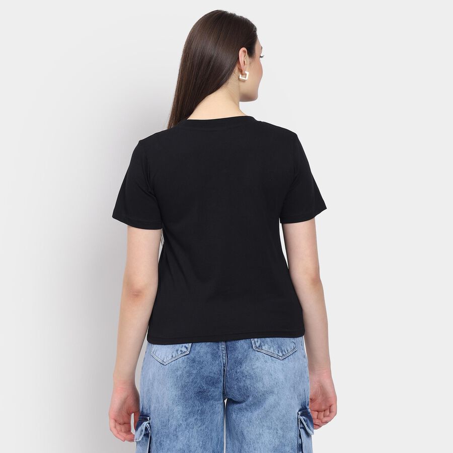 Ladies' 100% Cotton Round Neck T-Shirt, Black, large