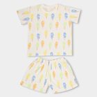 Boys Soft Eggshell White Cotton Round Neck Printed Night Suit, ऑफ व्हाइट, small image number null