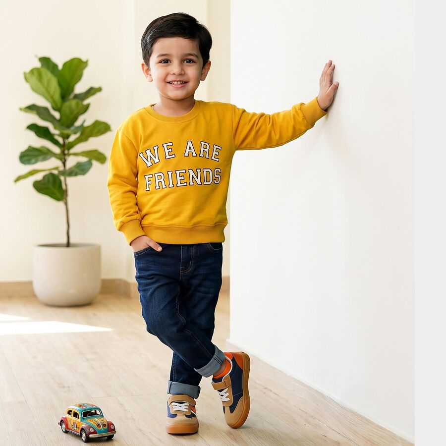 Boys' Yellow Crew Neck Pullover Sweatshirt, Yellow, large