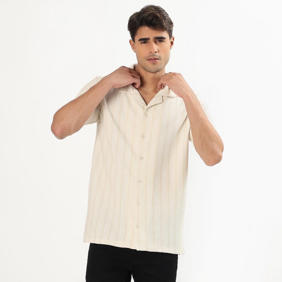 Men's Beige Slim Fit Printed Casual Shirt, Beige, large