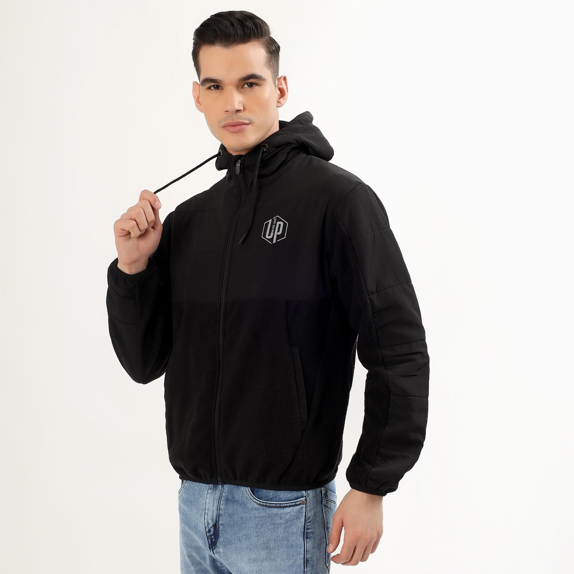 BeUnstoppable Men's Jet Black Hooded Casual Jacket | Vishal Mega