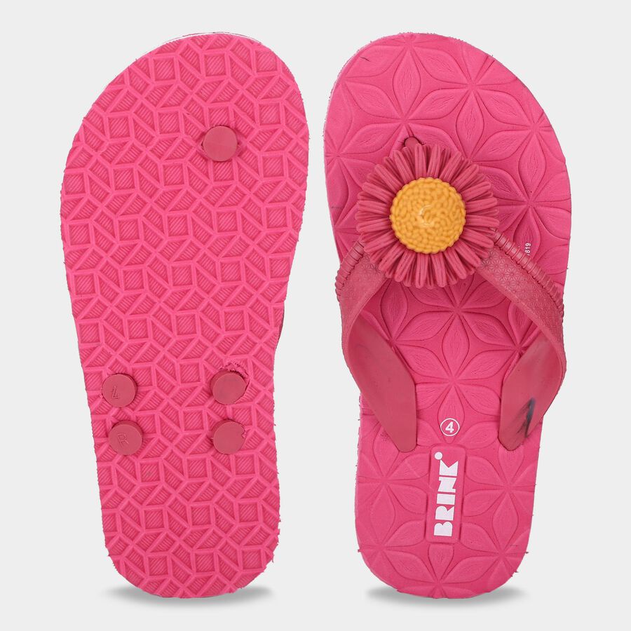 Women's Pink Floral Applique Flip-Flop Slippers, गुलाबी, large