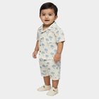 Infants' Off-White Cotton Collared Palm Tree Printed Baba Suit, Off White, small