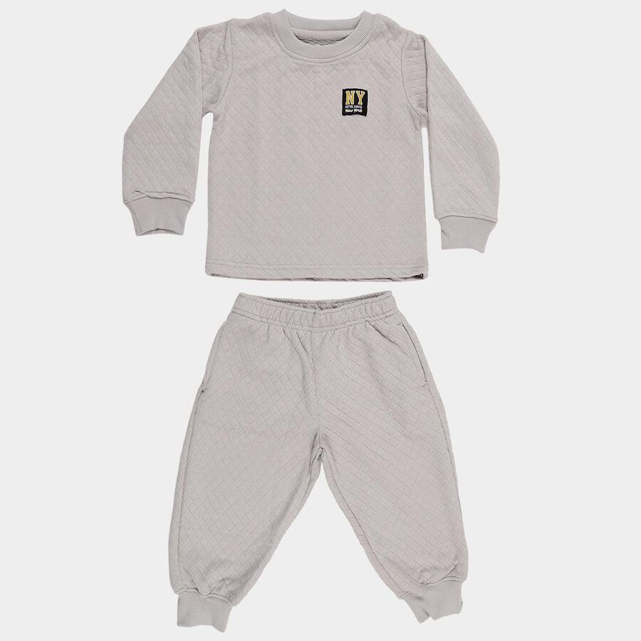 Boys' Ash Grey Round Neck Quilted Baba Suit, मिश्रित हल्का ग्रे, large image number null