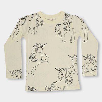 Girls' Soft Yellow Cotton Blend Round Neck Casual Top