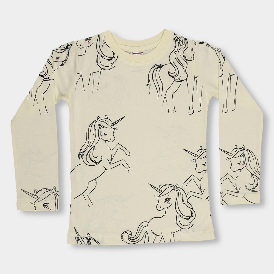 Girls' Soft Yellow Cotton Blend Round Neck Casual Top, पीला, large image number null
