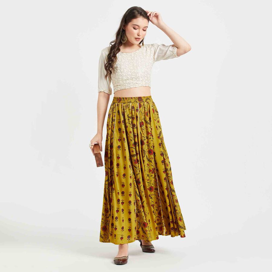 Printed Lehenga Skirt, Mustard, large image number null