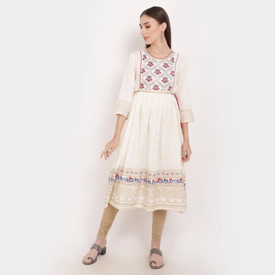 Embroidered Empire Line Kurta, Beige, large image number null