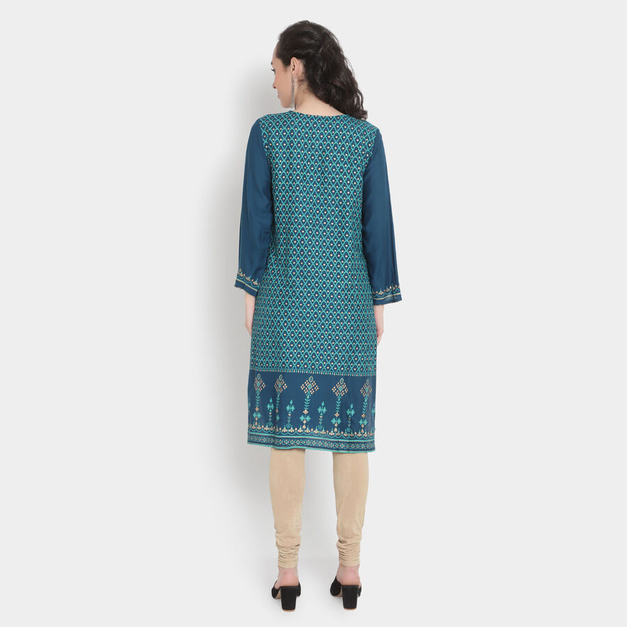 3/4th Sleeves Straight Kurta, Teal Blue, large image number null