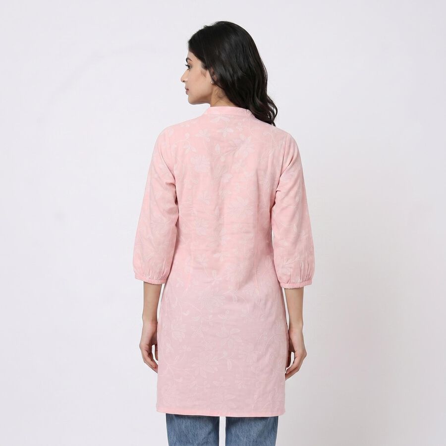 Women's Pink Mandarin Collar Floral Printed Kurta, Light Pink, large