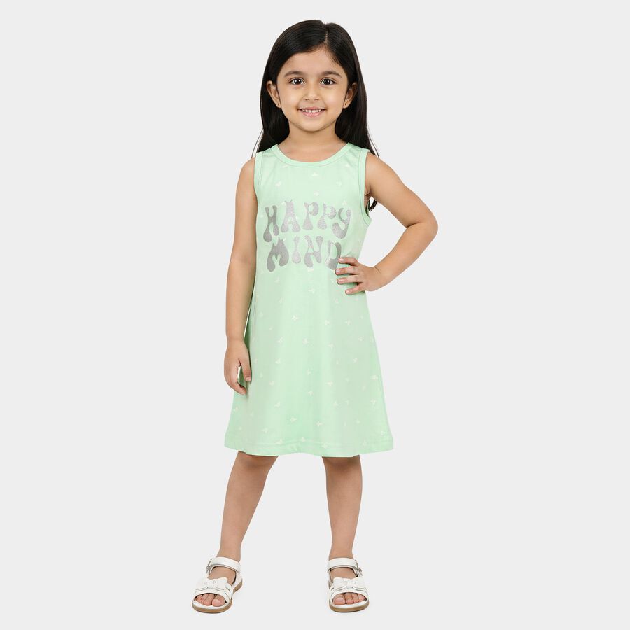 Girls' Mint Green A-Line Butterfly Printed Sleeveless Frock, Light Green, large