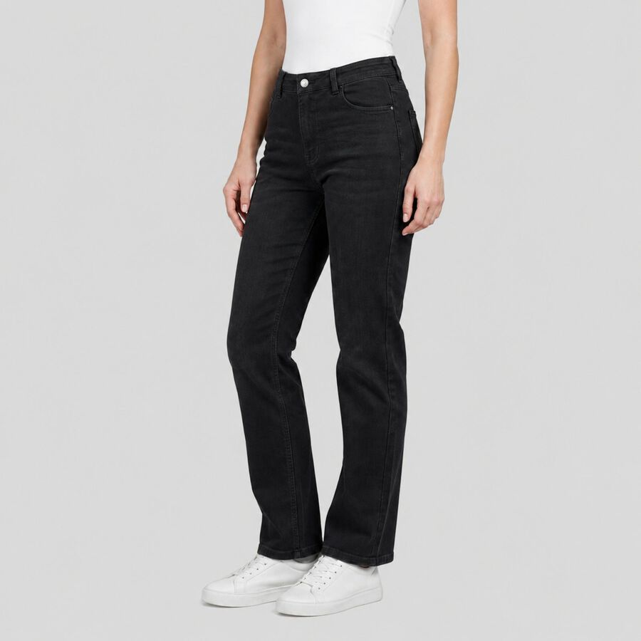 Women's Dark Grey Straight Fit Washed Jeans, Dark Grey, large