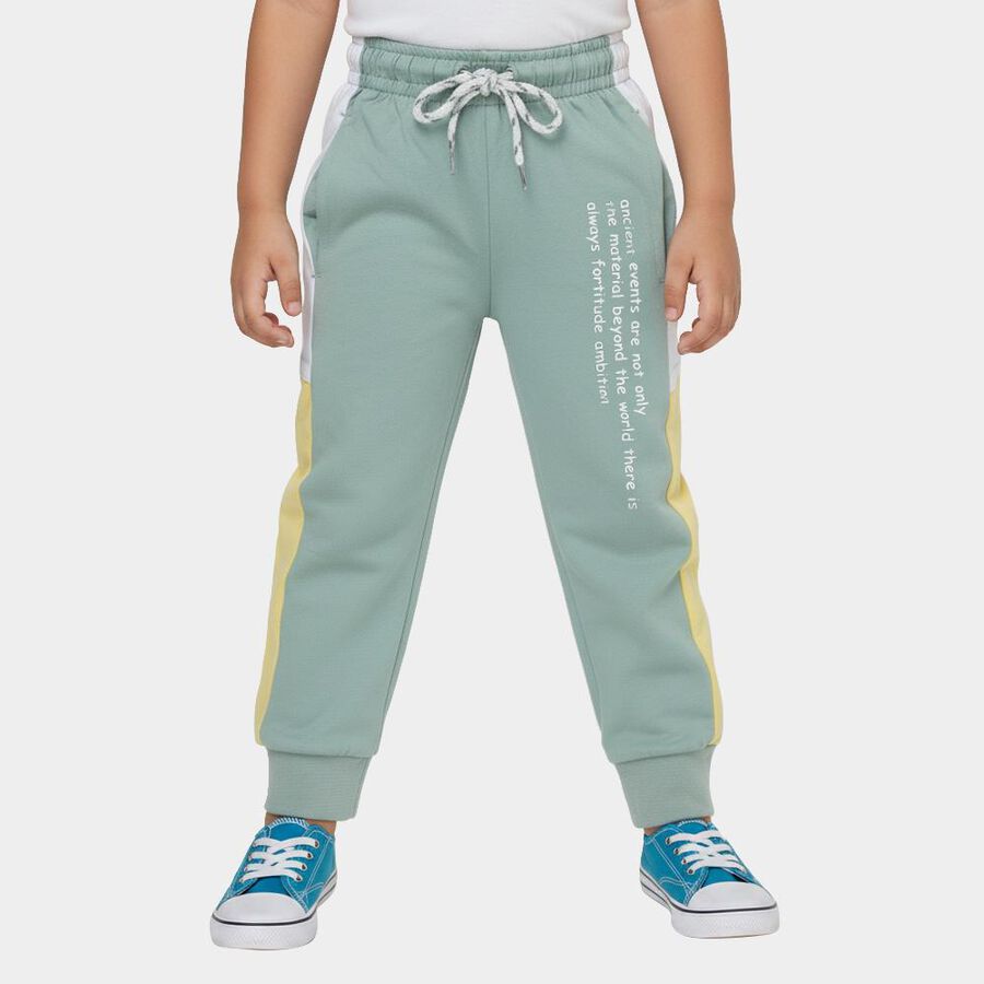 Boys' Muted Sage Green Color-Blocked Cotton Blend Pyjama, Light Green, large image number null