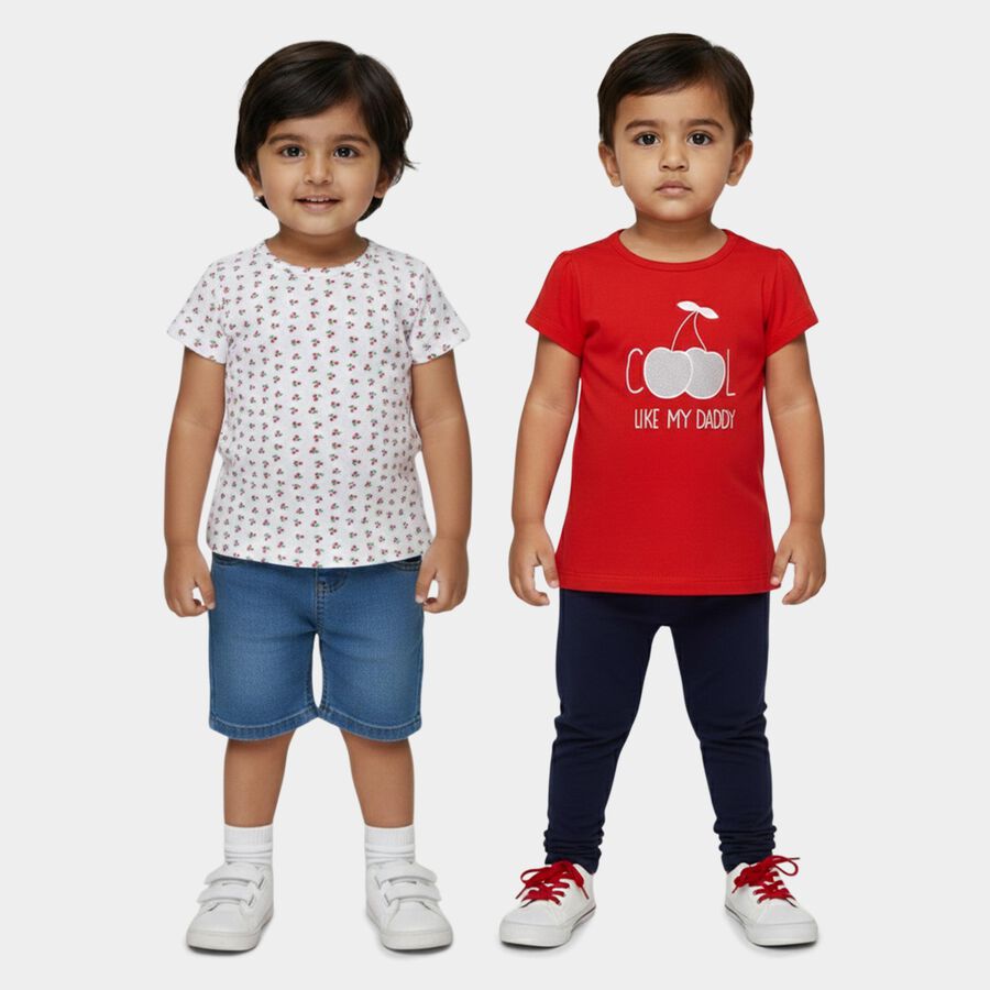 Infants Red Cotton Round Neck Casual T-Shirt, Red, large