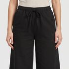 Women's Black Wide Leg Drawstring Track Pants, Black, small