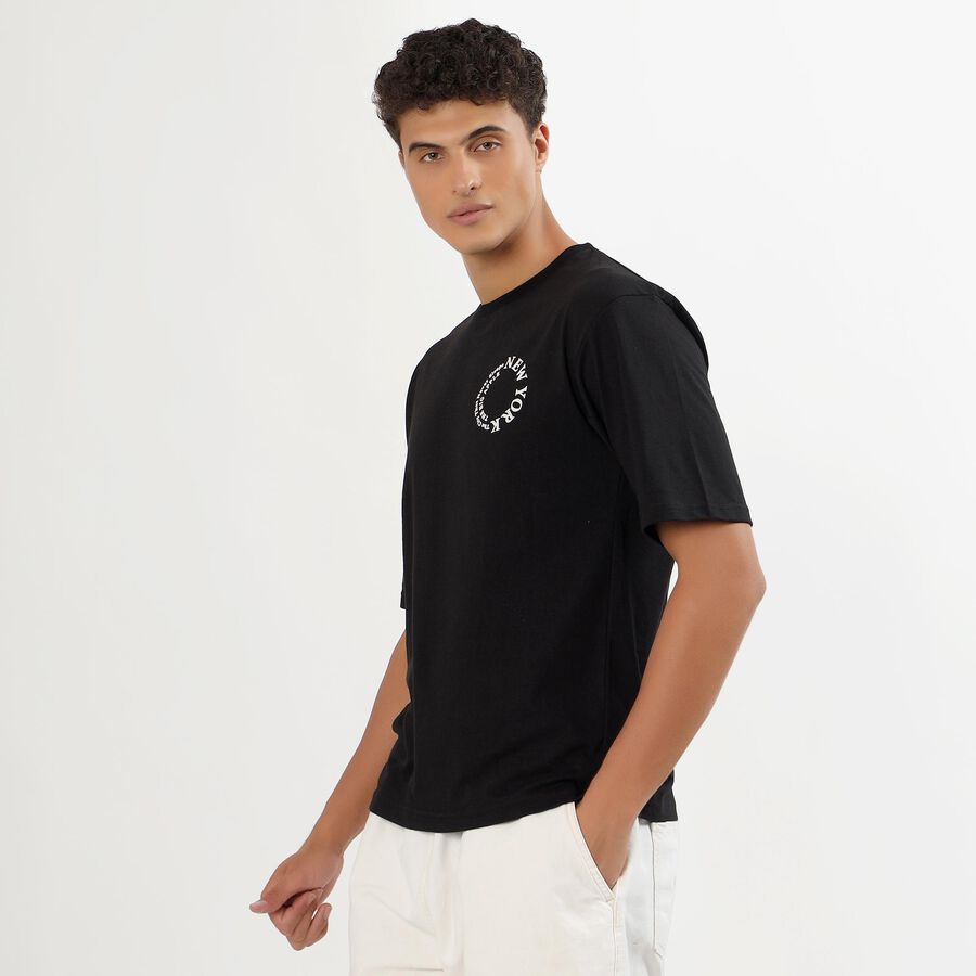 Men's Jet Black Round Neck Graphic Printed T-Shirt, काला, large image number null