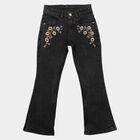 Girls Black Flared Fit Embroidered Jeans, काला, small