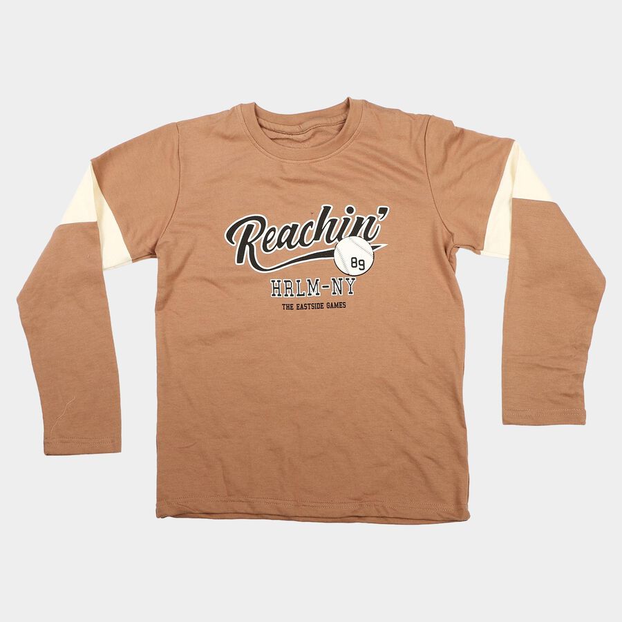 Boys Brown Round Neck Regular Boys T-Shirt, Brown, large