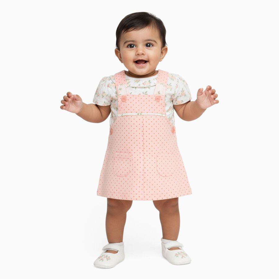 Infants' Light Pink Cotton Puff Sleeve Top and Polka Dot Skirt Set, Light Pink, large