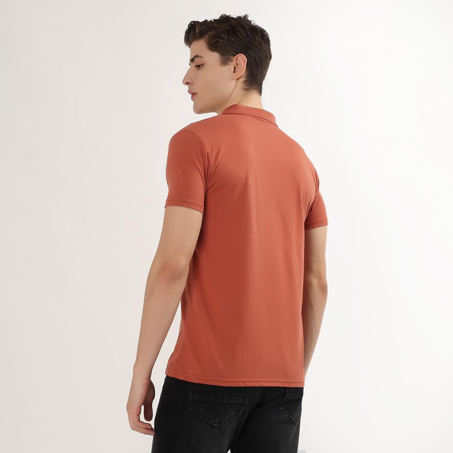 Men's Rust Polo Neck Casual T-Shirt, Rust, large